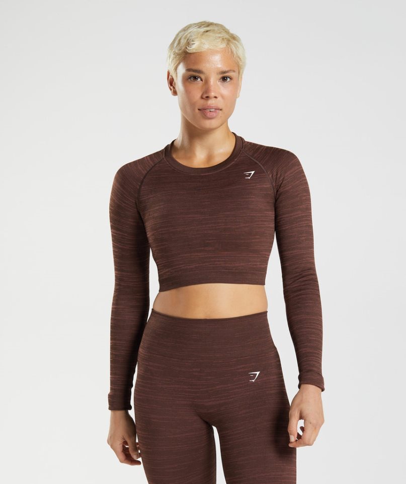 Przycięte Topy Gymshark Adapt Marl Seamless Long Sleeve Damskie Ciemny Brązowe | PL 230VCO